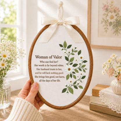 Personalized Woman of Valor Embroidered Ornament, Proverbs 31 Christian Wall Decor, Floral Bible Verse Gift for Women, Faith Keepsake