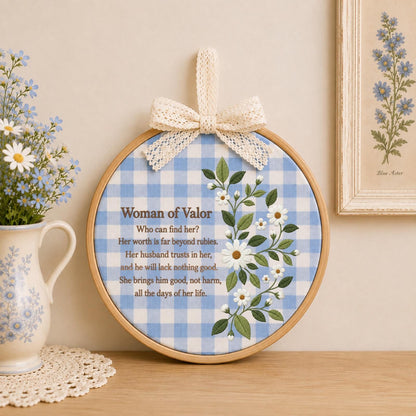 Personalized Woman of Valor Embroidered Ornament, Proverbs 31 Christian Wall Decor, Floral Bible Verse Gift for Women, Faith Keepsake