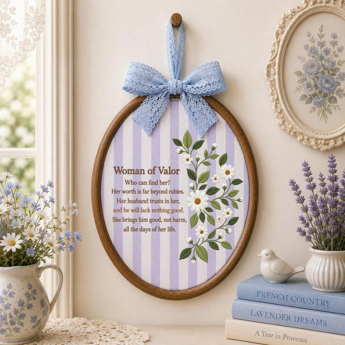 Personalized Woman of Valor Embroidered Ornament, Proverbs 31 Christian Wall Decor, Floral Bible Verse Gift for Women, Faith Keepsake