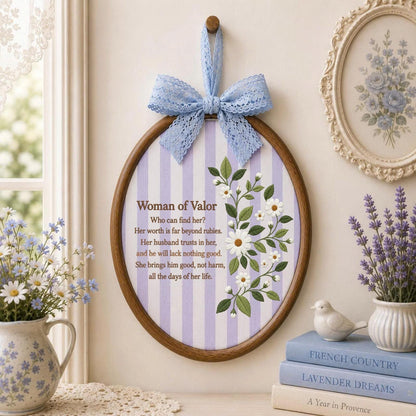 Personalized Woman of Valor Embroidered Ornament, Proverbs 31 Christian Wall Decor, Floral Bible Verse Gift for Women, Faith Keepsake