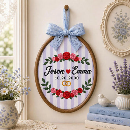 Personalized Wedding Embroidered Ornament, Custom Couple Names Anniversary Keepsake, Floral Wedding Date Gift, Engagement Bridal Shower
