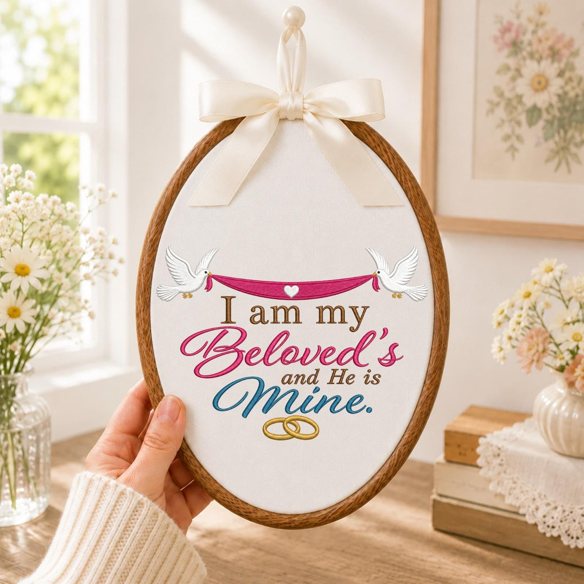 Personalized Wedding Embroidered Ornament, Beloved Bible Verse Wedding Keepsake, Christian Couple Gift, Engagement Gift, Anniversary Decor