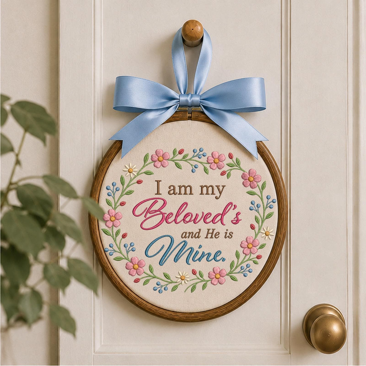 Personalized Christian Wedding Embroidered Ornament, Beloved Bible Verse Floral Keepsake, Religious Couple Gift, Anniversary Ornament
