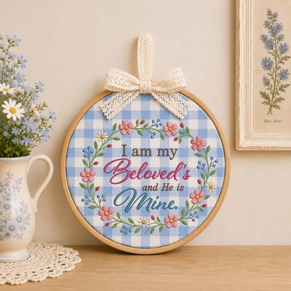 Personalized Christian Wedding Embroidered Ornament, Beloved Bible Verse Floral Keepsake, Religious Couple Gift, Anniversary Ornament
