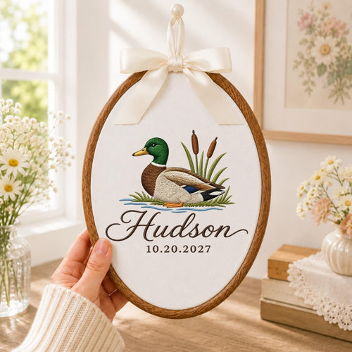Personalized Mallard Duck Embroidered Ornament, Custom Name Hunting Keepsake, Duck Nursery Decor, Outdoorsman Gift, Baby Boy Ornament