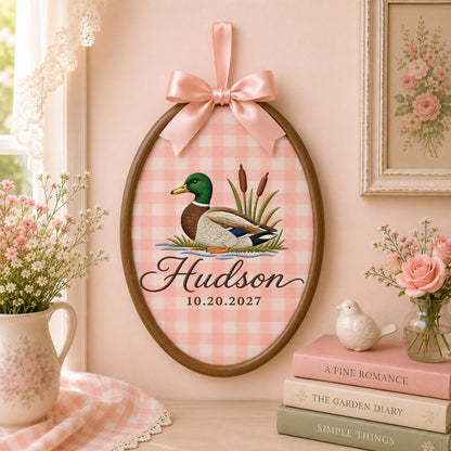 Personalized Mallard Duck Embroidered Ornament, Custom Name Hunting Keepsake, Duck Nursery Decor, Outdoorsman Gift, Baby Boy Ornament