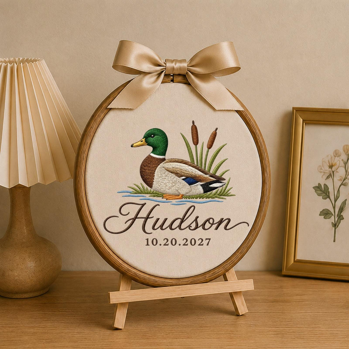 Personalized Mallard Duck Embroidered Ornament, Custom Name Hunting Keepsake, Duck Nursery Decor, Outdoorsman Gift, Baby Boy Ornament