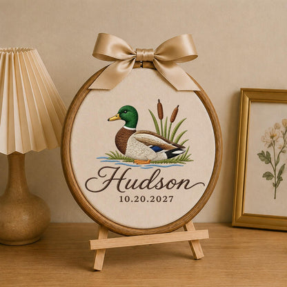 Personalized Mallard Duck Embroidered Ornament, Custom Name Hunting Keepsake, Duck Nursery Decor, Outdoorsman Gift, Baby Boy Ornament