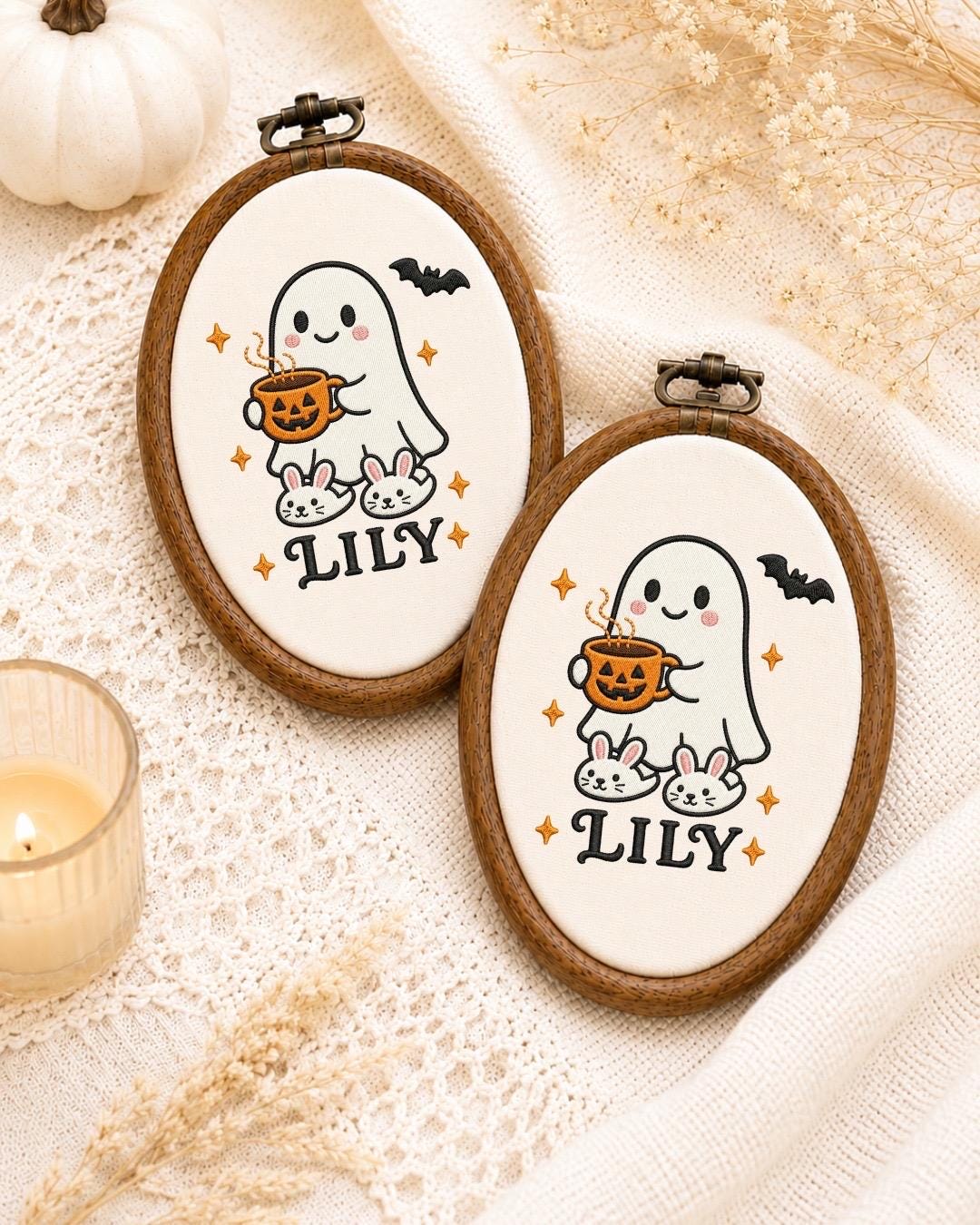 Personalized Halloween Ghost Embroidered Ornament, Custom Kids Name Hoop, Cute Ghost Halloween Decor, Trick or Treat Gift