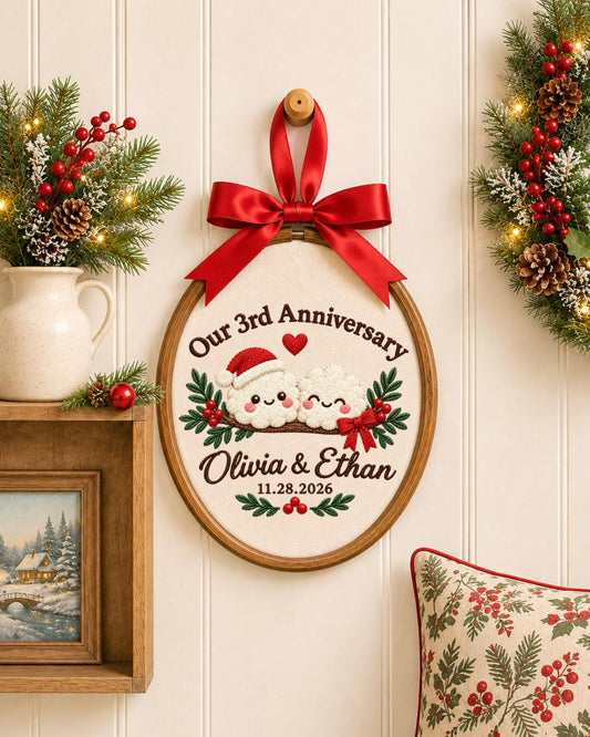 Personalized 3rd Anniversary Embroidered Ornament, Custom Couple Names Christmas Hoop, Third Anniversary Gift, Romantic Keepsake