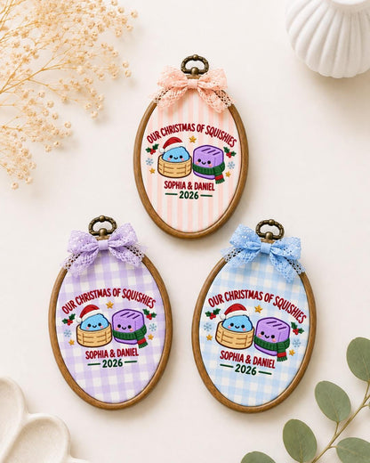Personalized Squishies Christmas Embroidered Ornament, Custom Couple Names Hoop, Cute Christmas Keepsake, Holiday Gift for Couple