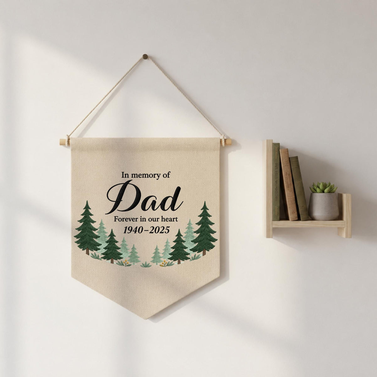 Personalized Dad Memorial Embroidered Banner, In Memory of Dad Wall Hanging, Sympathy Bereavement Gift, Loss of Father Remembrance Keepsake