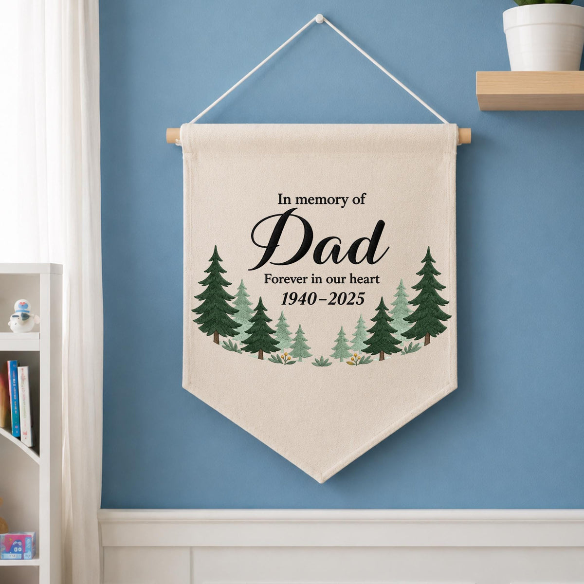 Personalized Dad Memorial Embroidered Banner, In Memory of Dad Wall Hanging, Sympathy Bereavement Gift, Loss of Father Remembrance Keepsake