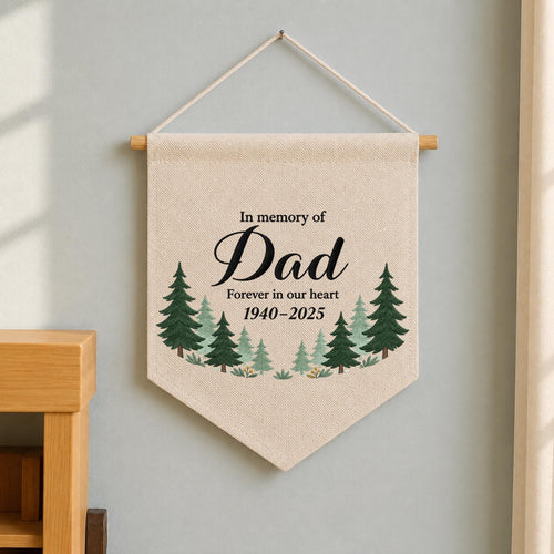 Personalized Dad Memorial Embroidered Banner, In Memory of Dad Wall Hanging, Sympathy Bereavement Gift, Loss of Father Remembrance Keepsake