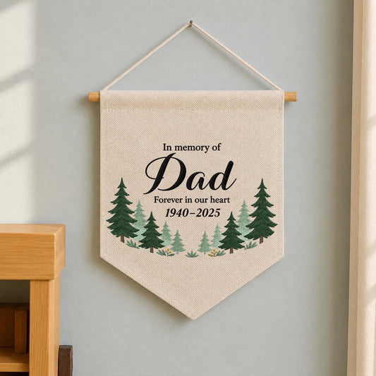 Personalized Dad Memorial Embroidered Banner, In Memory of Dad Wall Hanging, Sympathy Bereavement Gift, Loss of Father Remembrance Keepsake