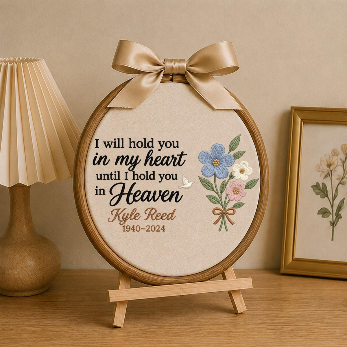 Personalized Memorial Embroidered Ornament, Custom In Memory of Loved One Gift, Sympathy Bereavement Keepsake, Floral Heaven Remembrance
