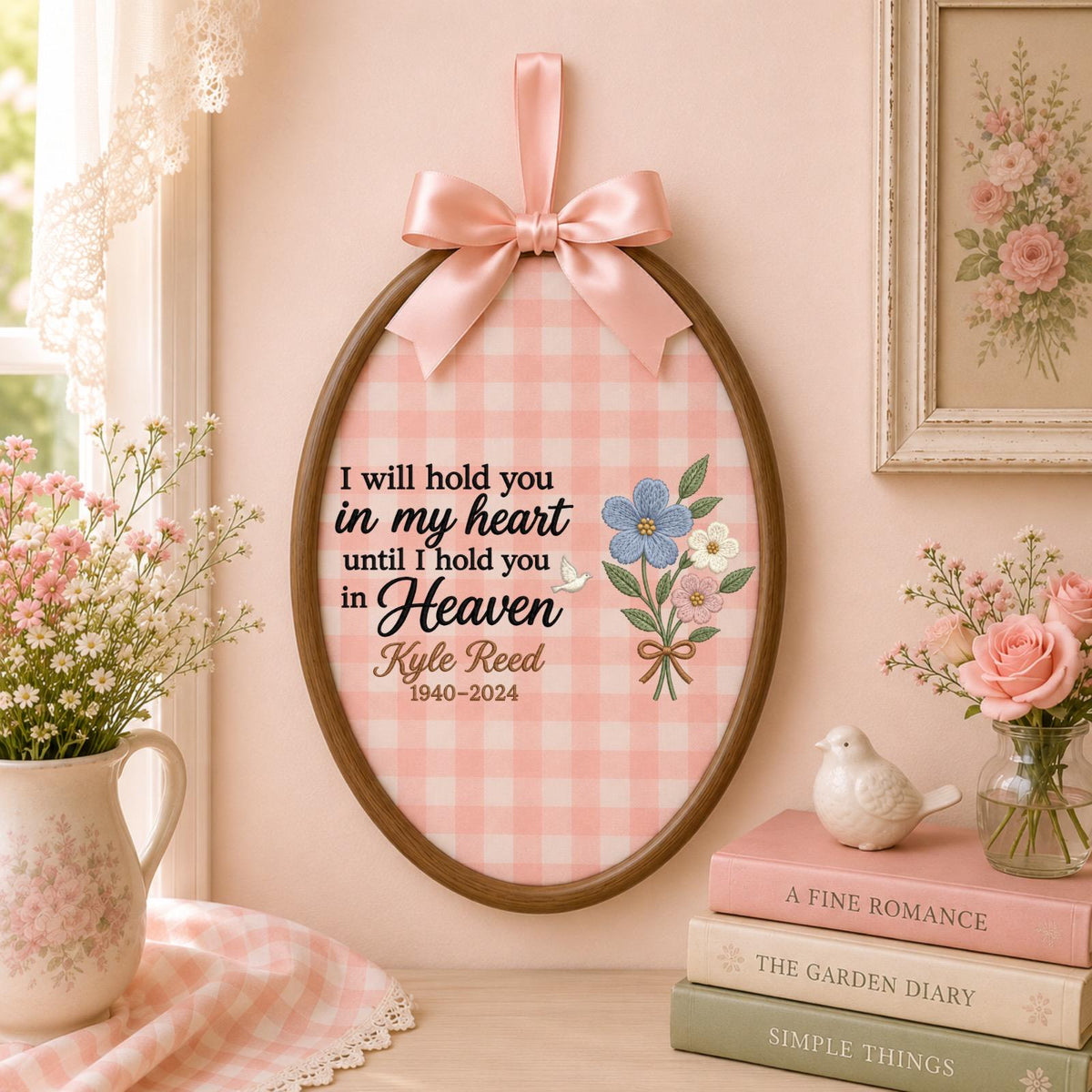 Personalized Memorial Embroidered Ornament, Custom In Memory of Loved One Gift, Sympathy Bereavement Keepsake, Floral Heaven Remembrance