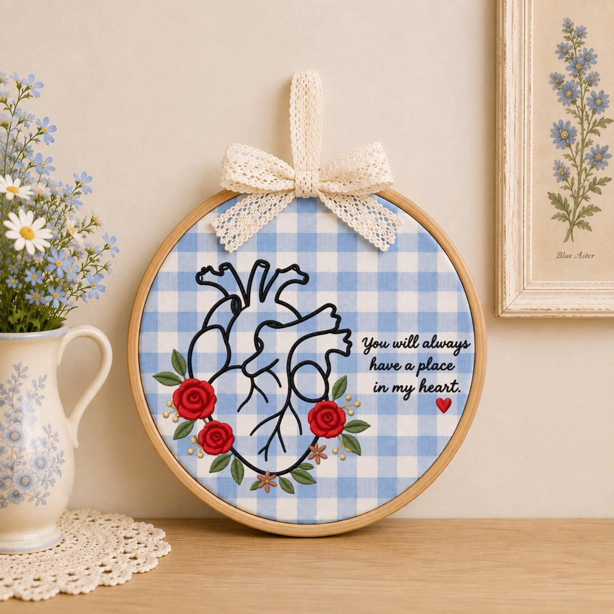 Personalized Heart Memorial Embroidered Ornament, Floral Remembrance Gift, Sympathy Keepsake for Loss of Loved One, In My Heart Decor