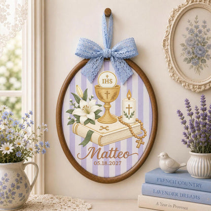 Personalized First Communion Embroidered Ornament, Catholic Communion Gift, Custom Name Eucharist Keepsake, Baptism Religious Gift for Boy