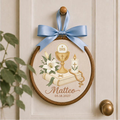 Personalized First Communion Embroidered Ornament, Catholic Communion Gift, Custom Name Eucharist Keepsake, Baptism Religious Gift for Boy