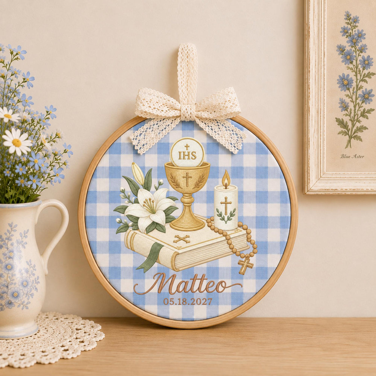 Personalized First Communion Embroidered Ornament, Catholic Communion Gift, Custom Name Eucharist Keepsake, Baptism Religious Gift for Boy