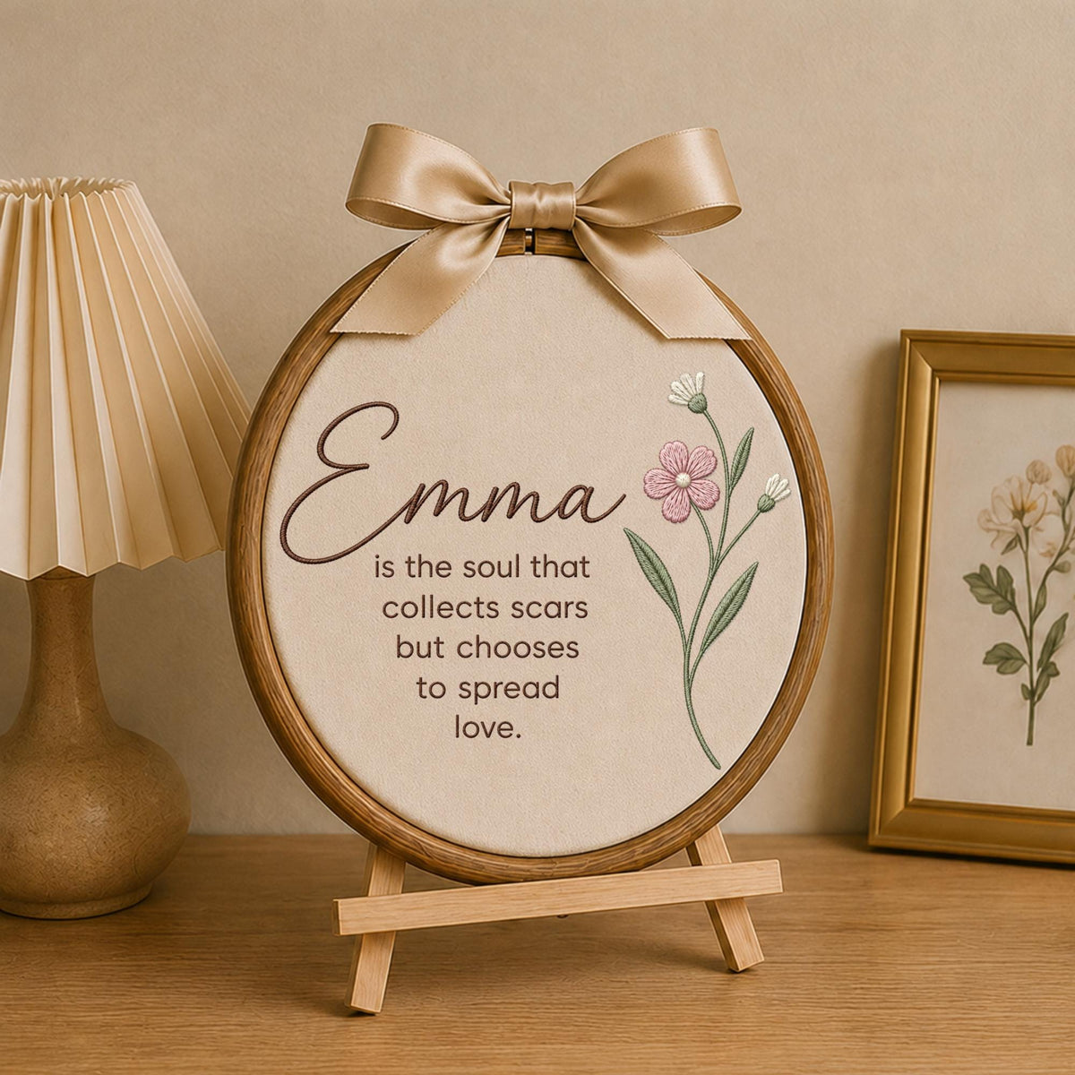 Personalized Name Quote Embroidered Ornament, Custom Floral Keepsake, Inspirational Gift for Her, Personalized Friendship Ornament