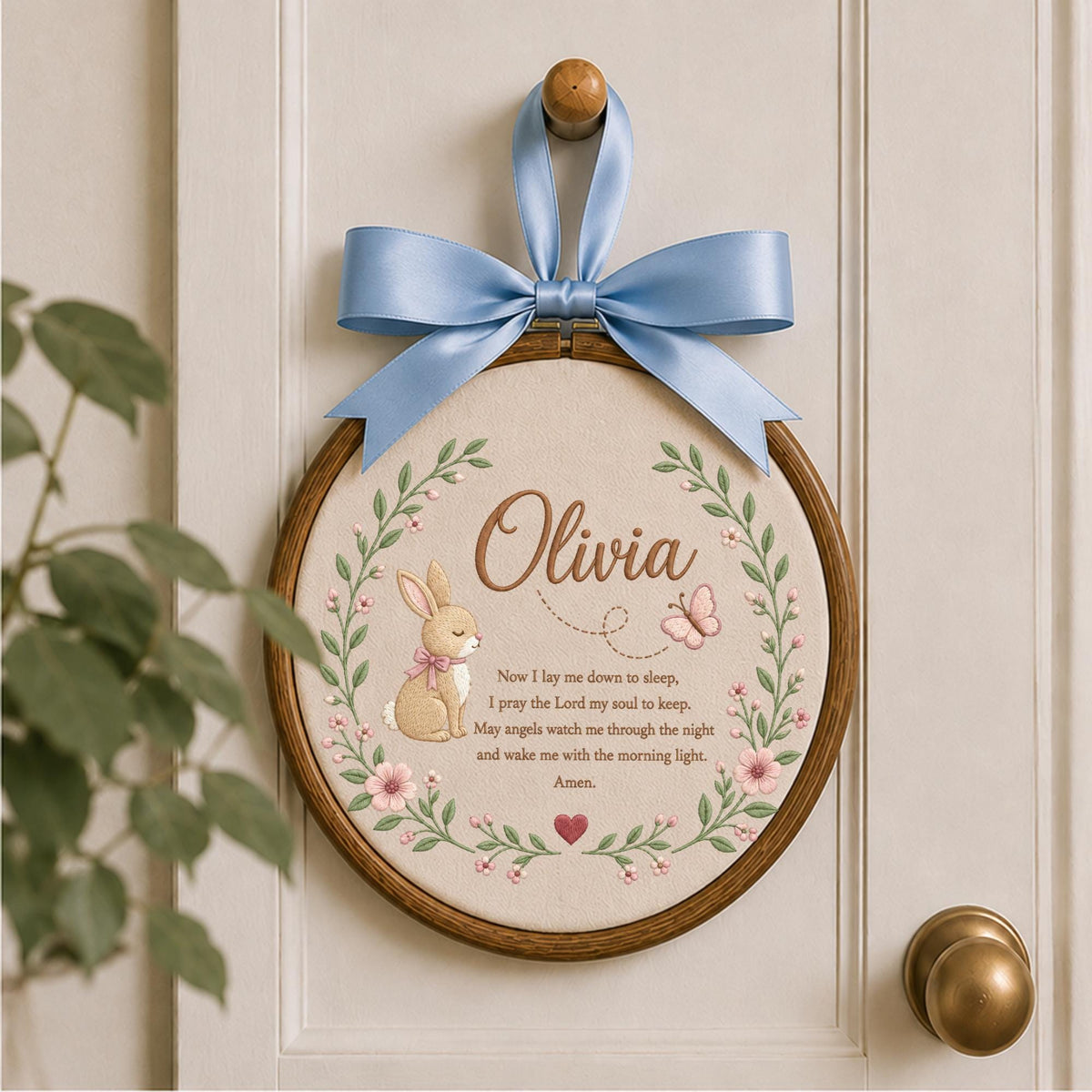 Personalized Bunny Prayer Embroidered Ornament, Custom Baby Name Christian Keepsake, Bedtime Prayer Nursery Decor, Baptism Gift for Girl