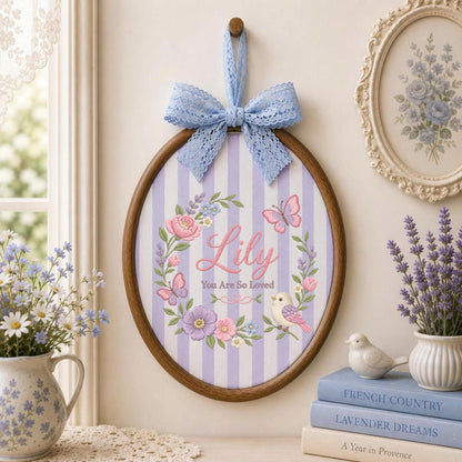 Personalized Butterfly Floral Embroidered Ornament, Custom Baby Girl Name Keepsake, Flower Nursery Decor, Newborn Gift, Baby Shower Gift