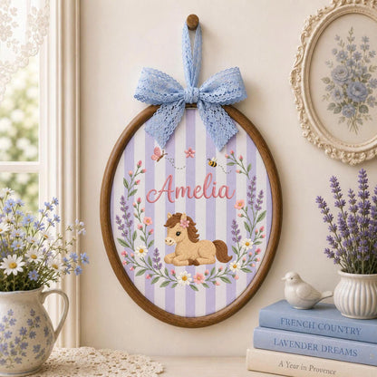 Personalized Horse Embroidered Ornament, Custom Baby Girl Name Keepsake, Floral Pony Nursery Decor, Equestrian Baby Gift, Horse Lover Gift
