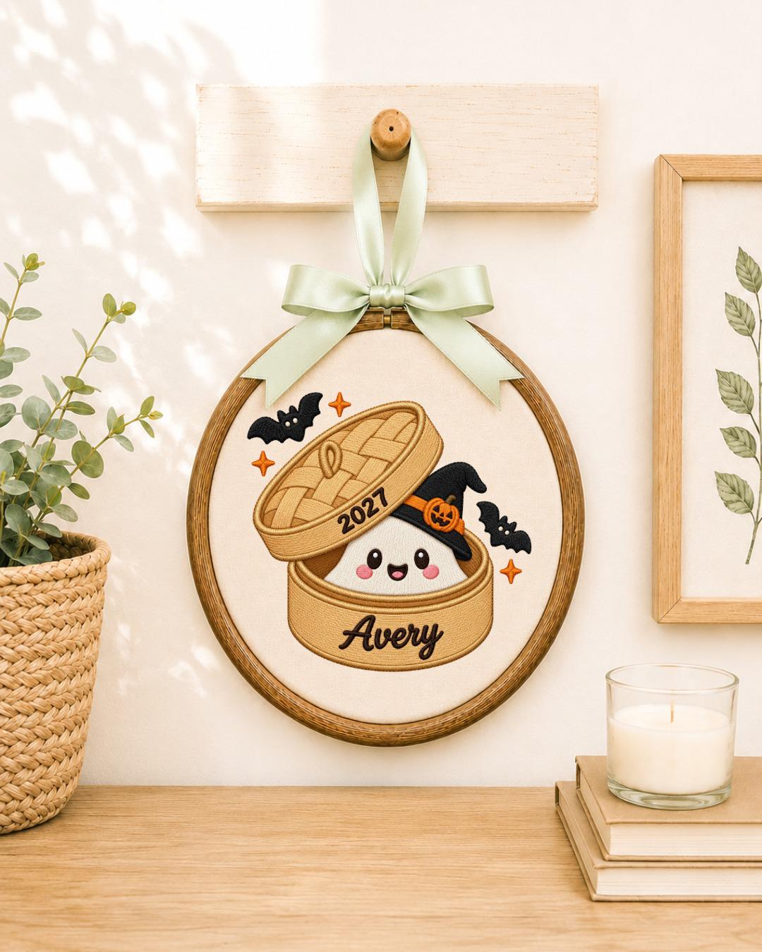 Personalized Halloween Ghost Embroidered Ornament, Custom Name Spooky Hoop, Cute Witch Ghost Decor, First Halloween Gift, Halloween Keepsake