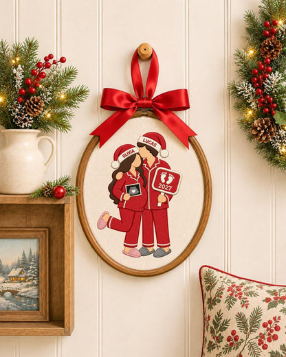 Personalized Pregnancy Announcement Embroidered Ornament, Custom Couple Christmas Hoop, Expecting Baby 2027 Gift, New Parents Keepsake
