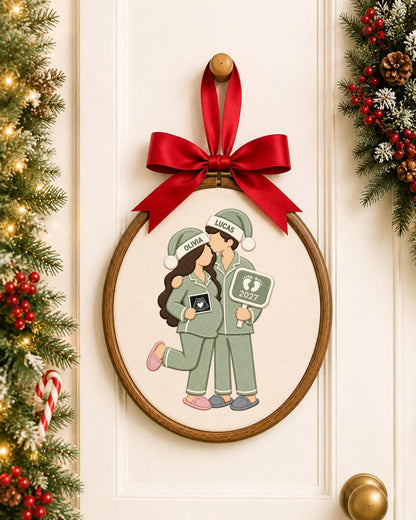 Personalized Pregnancy Announcement Embroidered Ornament, Custom Couple Christmas Hoop, Expecting Baby 2027 Gift, New Parents Keepsake