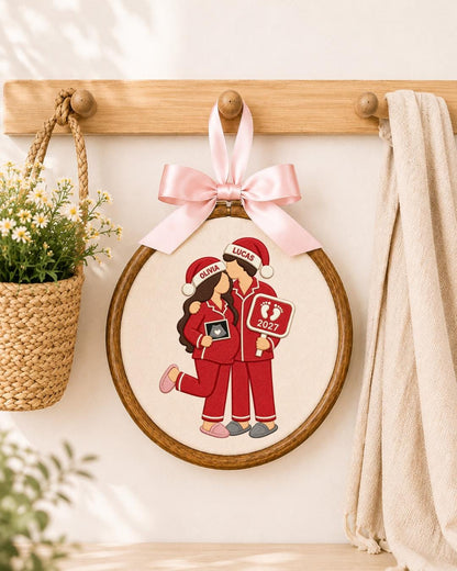 Personalized Pregnancy Announcement Embroidered Ornament, Custom Couple Christmas Hoop, Expecting Baby 2027 Gift, New Parents Keepsake