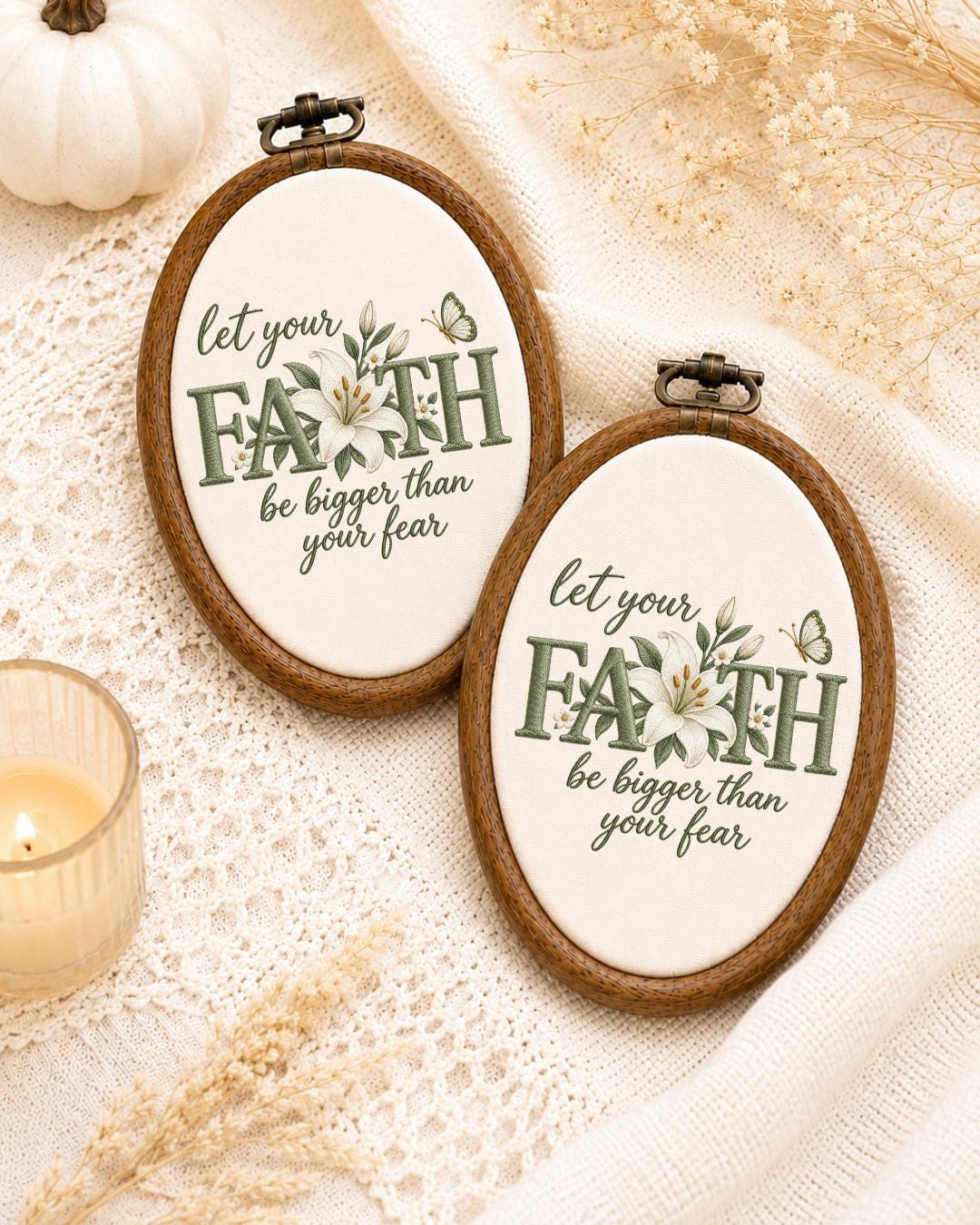 Personalized Faith Embroidered Ornament, Christian Inspirational Hoop, Floral Scripture Wall Decor, Religious Gift, Faith Over Fear Keepsake