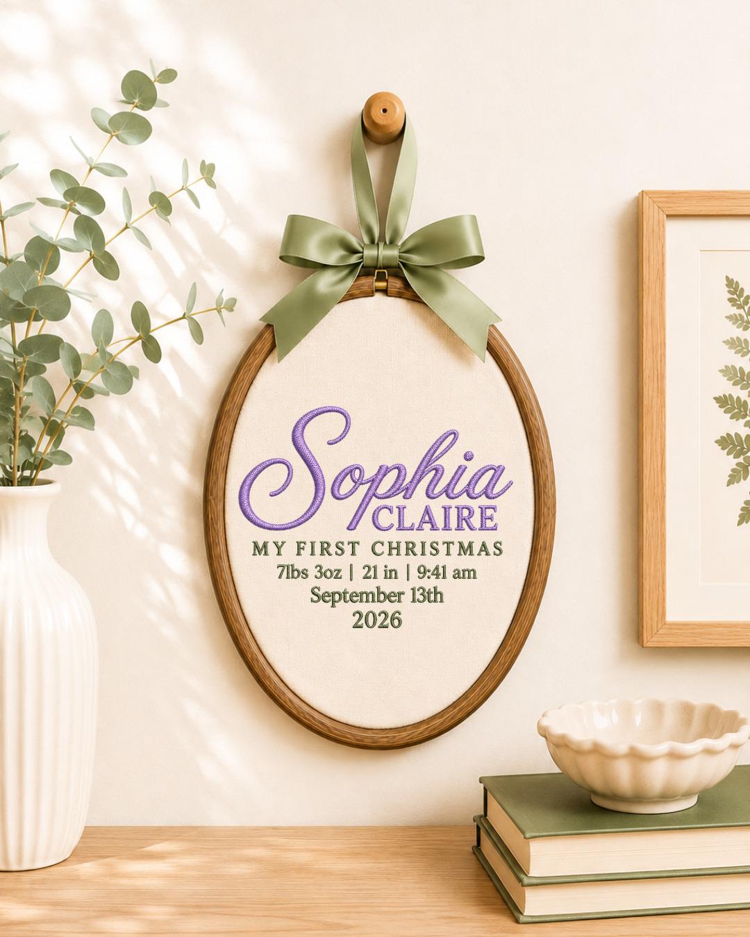 Personalized Baby First Christmas Embroidered Ornament, Custom Birth Stats Name Hoop, Newborn Christmas Keepsake, Baby Girl Gift