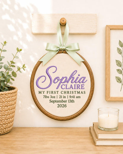 Personalized Baby First Christmas Embroidered Ornament, Custom Birth Stats Name Hoop, Newborn Christmas Keepsake, Baby Girl Gift
