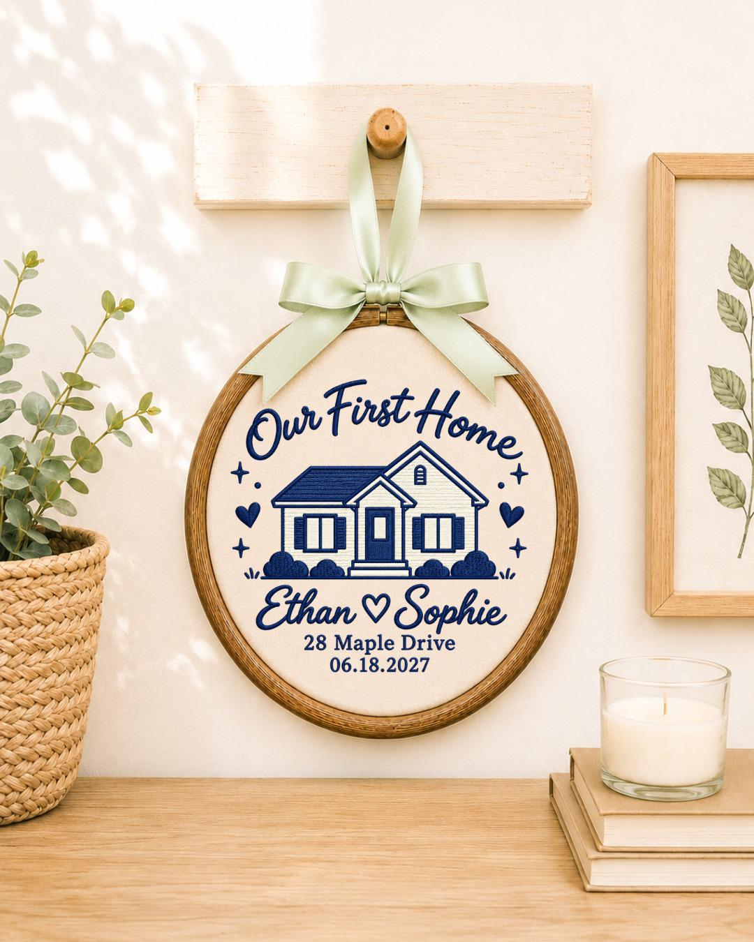 Personalized First Home Embroidered Ornament, Custom Couple Names House Hoop, New Home Gift, Housewarming Keepsake, Closing Gift
