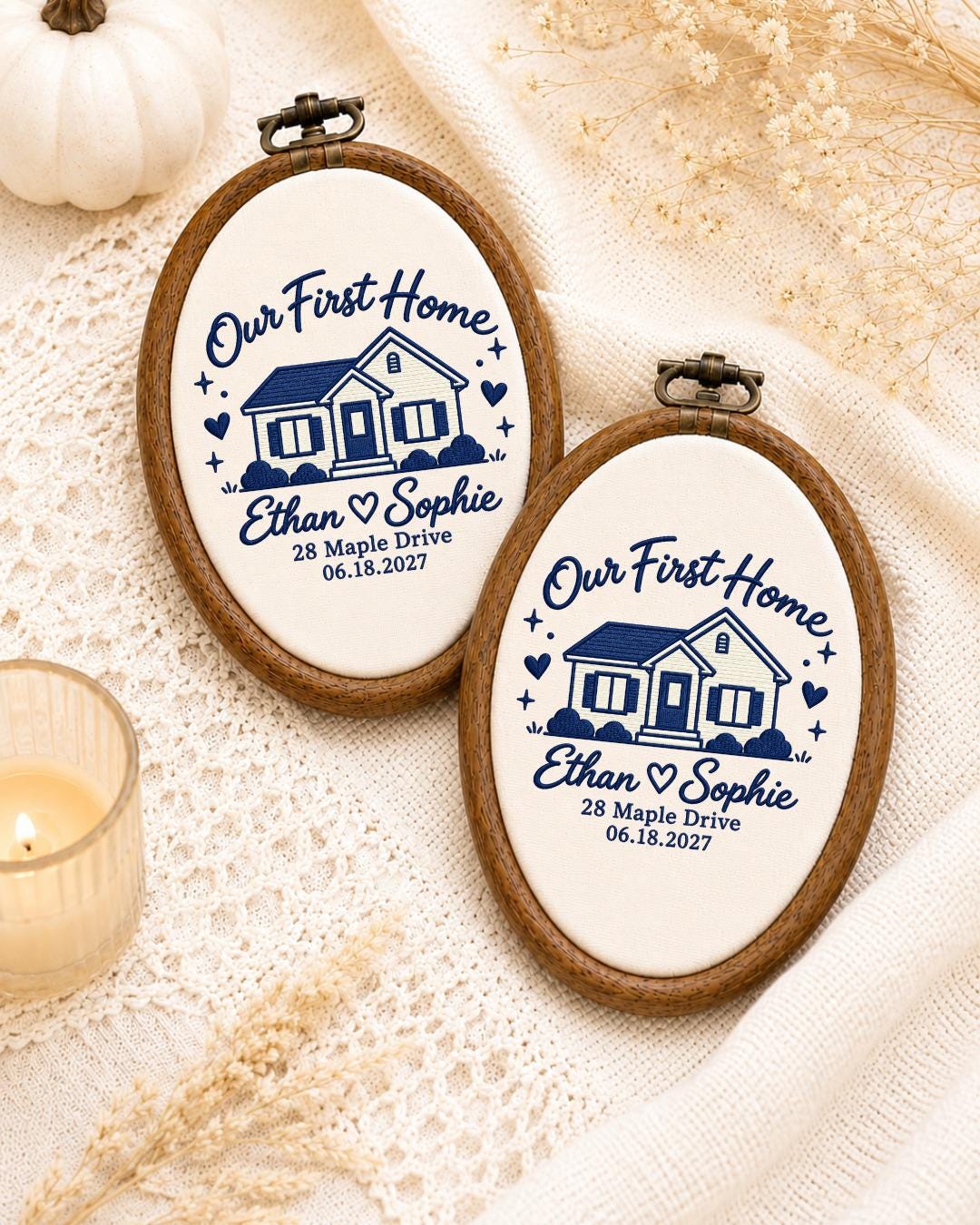 Personalized First Home Embroidered Ornament, Custom Couple Names House Hoop, New Home Gift, Housewarming Keepsake, Closing Gift