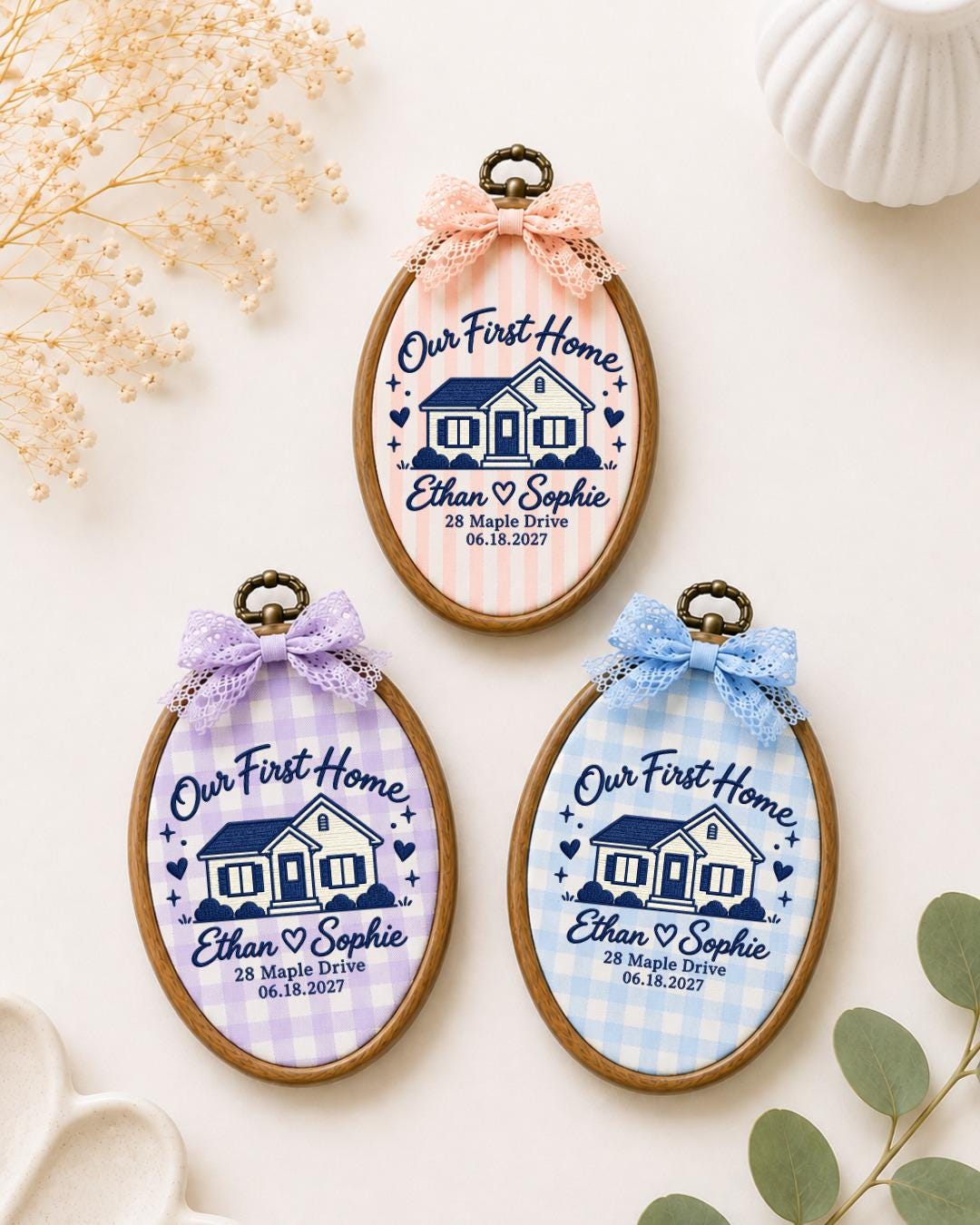 Personalized First Home Embroidered Ornament, Custom Couple Names House Hoop, New Home Gift, Housewarming Keepsake, Closing Gift