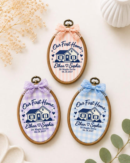 Personalized First Home Embroidered Ornament, Custom Couple Names House Hoop, New Home Gift, Housewarming Keepsake, Closing Gift