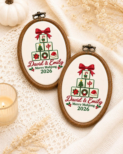Personalized Mahjong Christmas Embroidered Ornament, Custom Couple Names Hoop, Mahjong Lover Gift, Holiday Keepsake, Christmas 2026