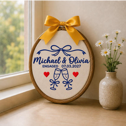 Personalized Engagement Embroidered Ornament, Custom Couple Names & Engagement Date Hoop, Engaged Couple Gift, Wedding Keepsake, Fiancée