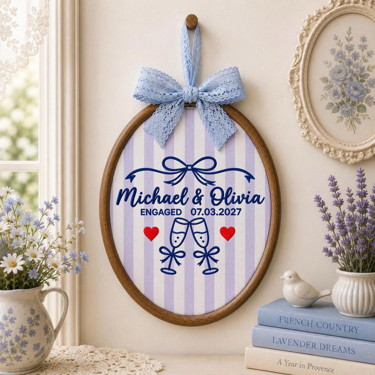 Personalized Engagement Embroidered Ornament, Custom Couple Names & Engagement Date Hoop, Engaged Couple Gift, Wedding Keepsake, Fiancée