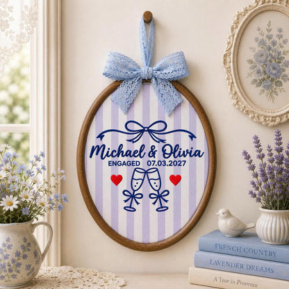 Personalized Engagement Embroidered Ornament, Custom Couple Names & Engagement Date Hoop, Engaged Couple Gift, Wedding Keepsake, Fiancée