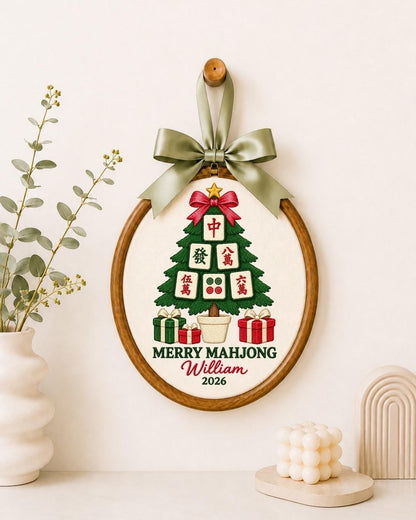 Personalized Mahjong Christmas Embroidered Ornament, Custom Mahjong Player Gift, Merry Mahjong Ornament, Christmas Tree Keepsake