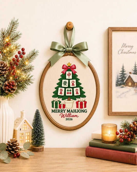 Personalized Mahjong Christmas Embroidered Ornament, Custom Mahjong Player Gift, Merry Mahjong Ornament, Christmas Tree Keepsake