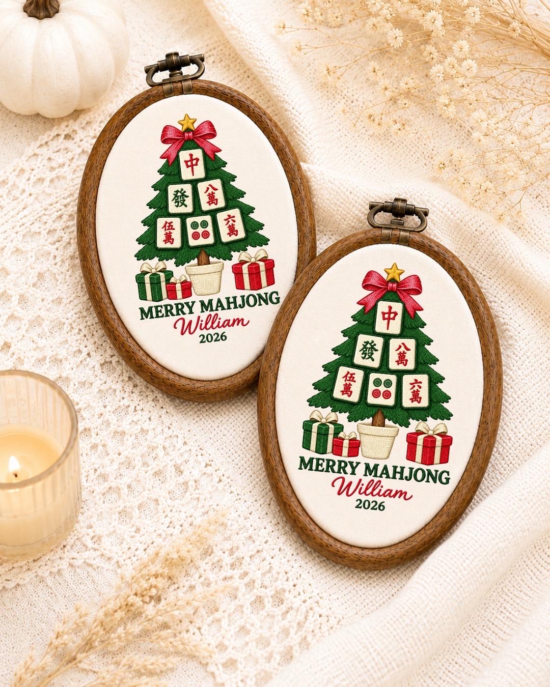 Personalized Mahjong Christmas Embroidered Ornament, Custom Mahjong Player Gift, Merry Mahjong Ornament, Christmas Tree Keepsake