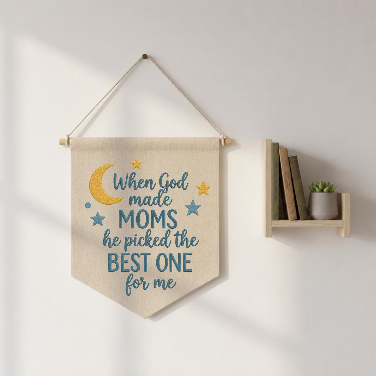 When God Made Moms Embroidered Banner, Christian Mom Gift, Mother’s Day Wall Hanging, Religious Home Decor, Gift for Mom from Child
