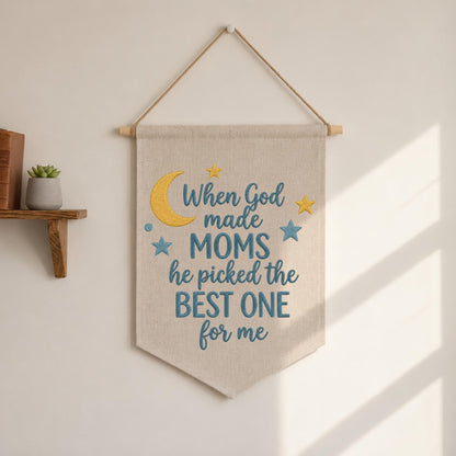 When God Made Moms Embroidered Banner, Christian Mom Gift, Mother’s Day Wall Hanging, Religious Home Decor, Gift for Mom from Child