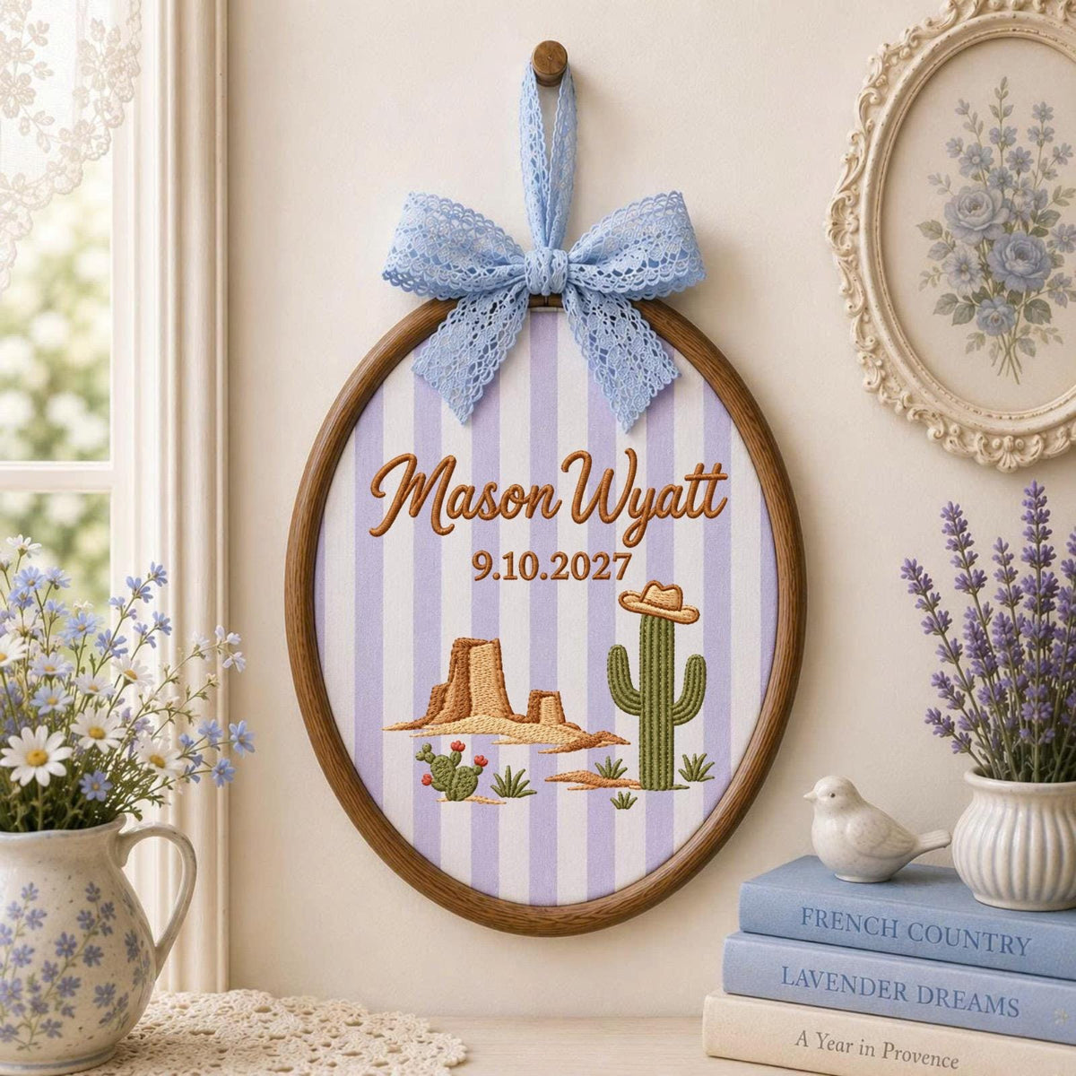 Personalized Western Cactus Embroidered Ornament, Custom Name Desert Keepsake, Cowboy Nursery Decor, Southwestern Baby Gift, Western